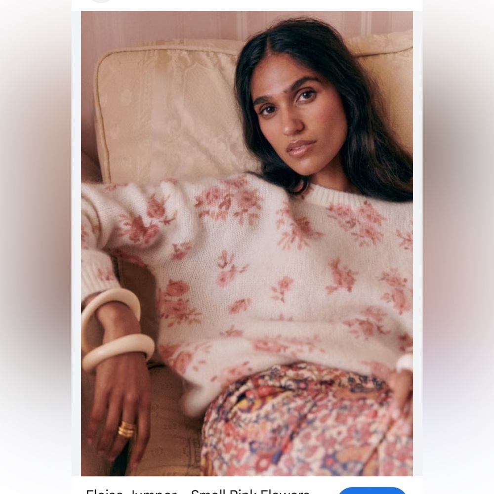 Sezane Eloisa Floral Knit Mohair Wool Blend Classic Sweater Medium